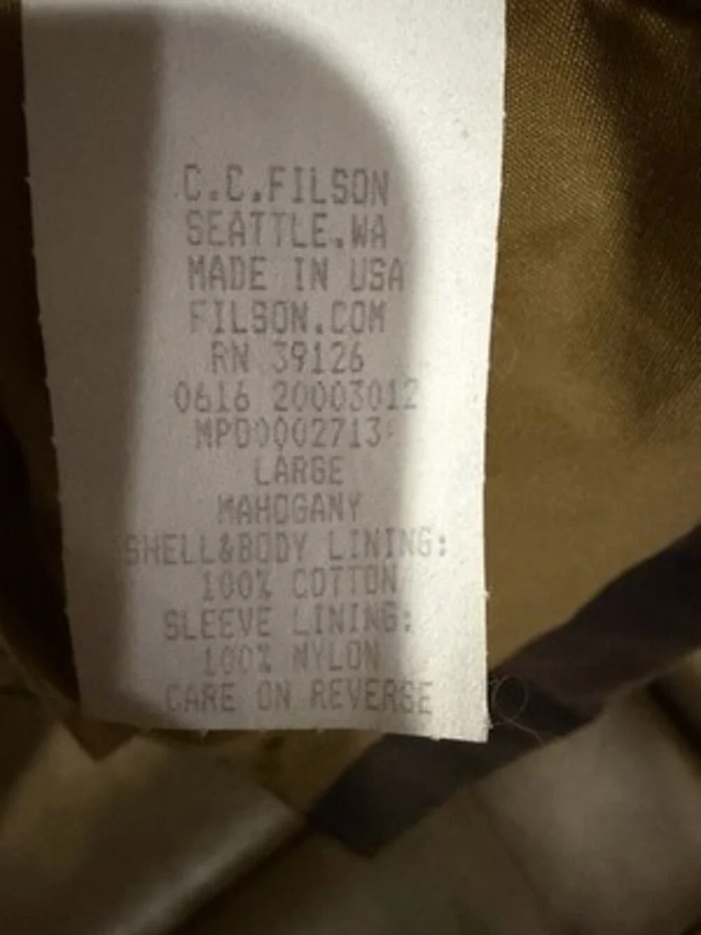 Filson brown hooded